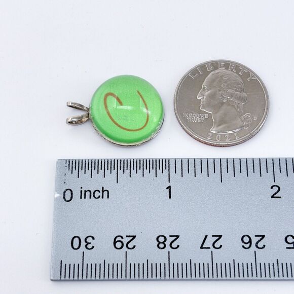 Vintage Silver Tone Green Glass Monogram "C" Pendant - Picture 6 of 6